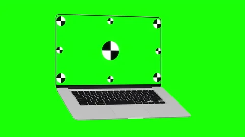 3D notebook laptop computer working green screen display Isolated on green Stock Footage 171583378