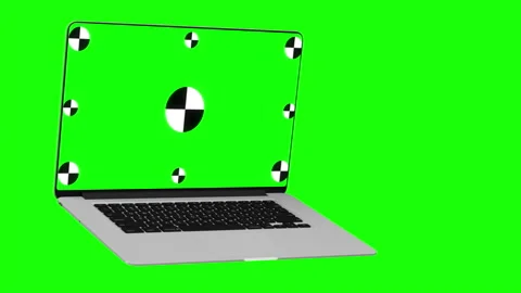 3D notebook laptop computer working green screen display Isolated on green Stock Footage 171583453