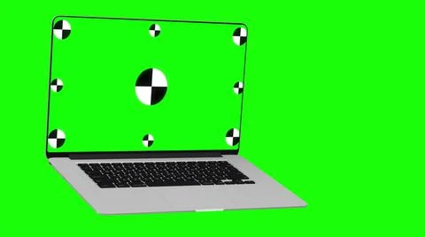 3D notebook laptop computer working green screen display Isolated on green Stock Illustration