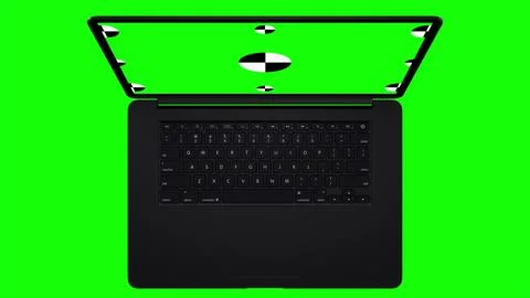 3D notebook laptop computer working green screen display Isolated on green Stock Illustration