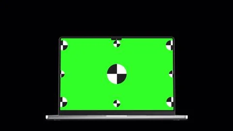 3D notebook laptop computer working green screen display Isolated on black Stock Illustration