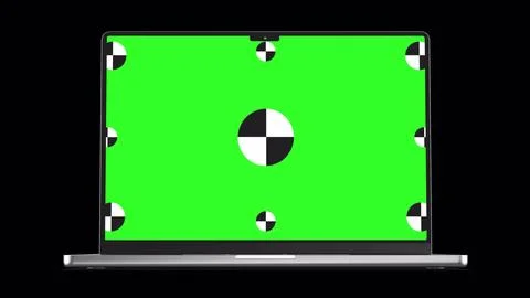 3D notebook laptop computer working green screen display Isolated on black Stock Illustration