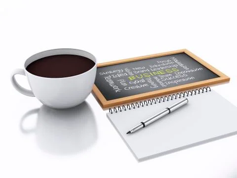 3d notepad and cup of coffee. workplace concept on white background Stock Illustration