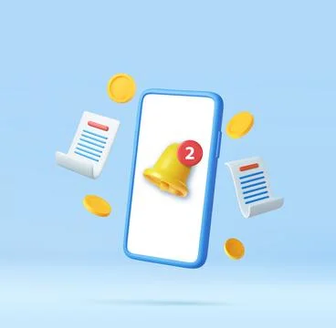 3d Notification bell and mobile phone 스톡 일러스트