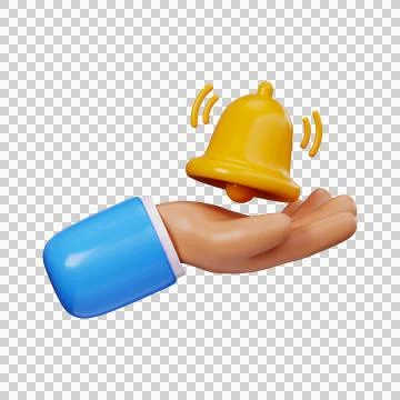 3D Notification Bell in Hands. Symbol for alarm or system notification, task Stock Illustration