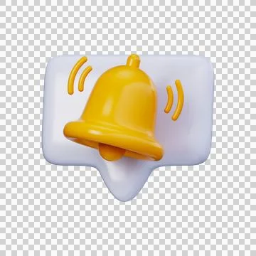 3D Notification Bell Icon. A bright yellow bell in 3D style. Stock Illustration