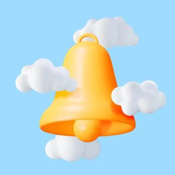 3D Notification Bell Icon in Clouds Stock Illustration