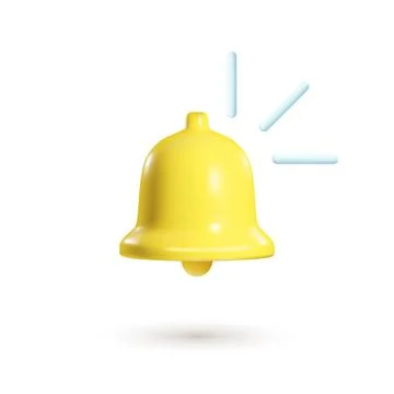 3d notification bell isolated on white background. 3d realistic render of Illustrazione stock
