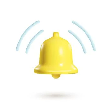 3d notification bell isolated on white background. 3d realistic render of Stock Illustration