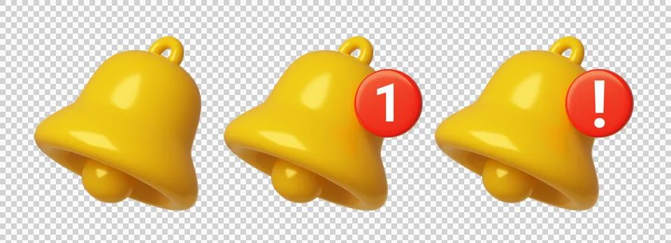 3D Notification Bell with New Message and Alert Badges Stock Illustration