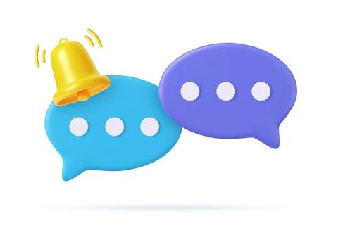 3d Notification bell on speech bubble with text Stock Illustration