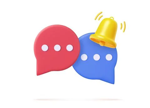 3d Notification bell on speech bubble with text Stock Illustration