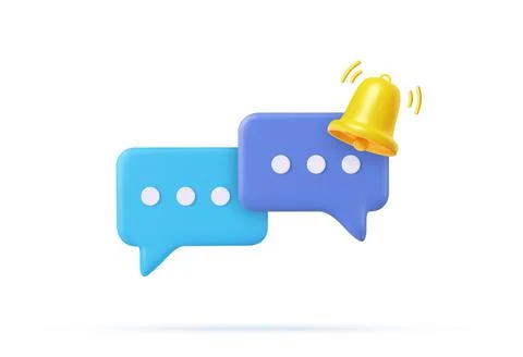 3d Notification bell on speech bubble with text Stock Illustration
