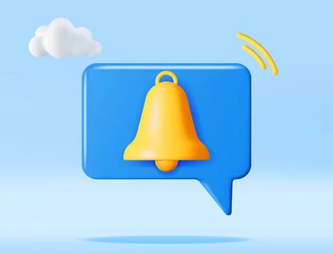 3D Notification Bubble with Bell Icon. Stock Illustration