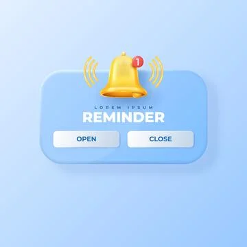 3D notification icon. Notice alert. Mobile message. Calendar banner. Date or Stock Illustration