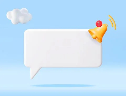 3D Notification Popup with Bell Icon. Stock Illustration