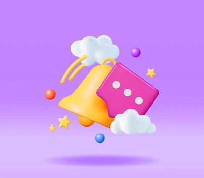 3D Notification Popup with Bell Icon. Stock Illustration