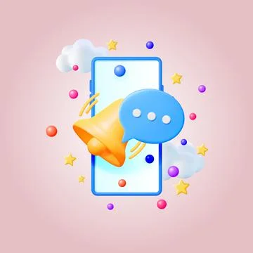 3D Notification Popup with Bell in Smartphone Illustrazione stock