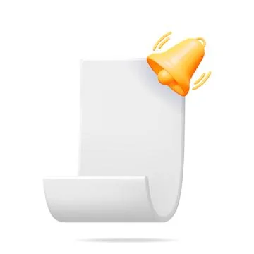 3D Notification Scroll Popup with Bell Stock Illustration