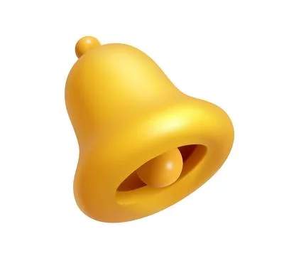 3d notification yellow bell icon isolated on white background for social media Stock Illustration