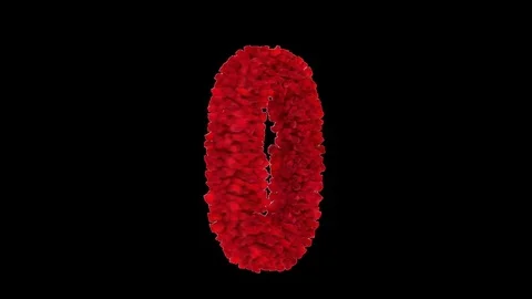 3D number 0 made of red roses appearing and seamless turning Stock Footage 74929285