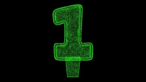 3D number 1 digit on black background. Object made of shimmering particles. D Ilustração Stock