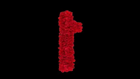3D number 1 made of red roses appearing and seamless turning Stock Footage 74737735