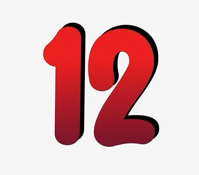 3D Number 12 gradient red color on white background Stock Illustration
