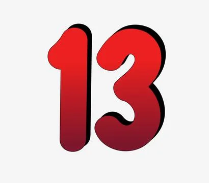 3D Number 13 thirteen gradient red color on white background Stock Illustration