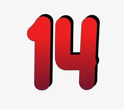 3D Number 14 gradient red color on white background Stock Illustration