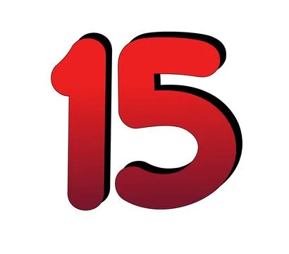 3D Number 15 gradient red color on white background Stock Illustration