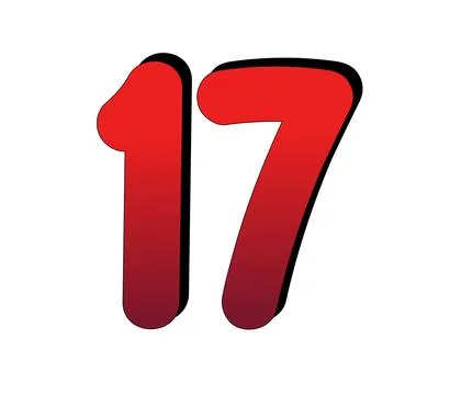 3D Number 17 gradient red color on white background Stock Illustration
