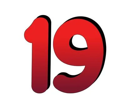3D Number 19 gradient red color on white background Stock Illustration