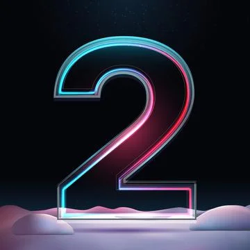 3D number 2 with neon light insight. Glass symbol with sparkles and winter Illustrazione stock