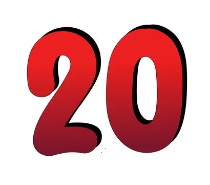 3D Number 20 gradient red color on white background Stock Illustration