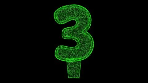 3D number 3 digit on black background. Object made of shimmering particles... Stock Illustration