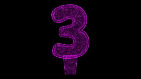 3D number 3 digit on black background. Object made of shimmering particles. D Stock Illustration
