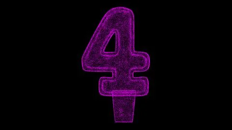3D number 4 digit on black background. Object made of shimmering particles. D 库存插图