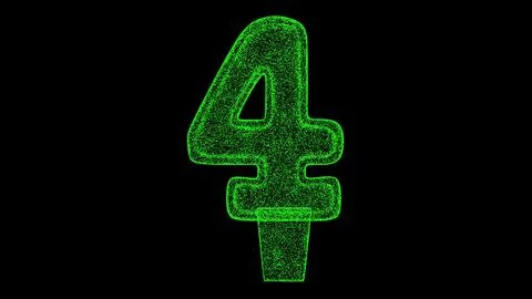 3D number 4 digit on black background. Object made of shimmering particles. D 库存插图