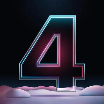 3D number 4 with neon light insight. Glass symbol with sparkles and winter Illustrazione stock