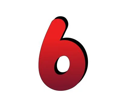 3D Number 6 gradient red color on white background Stock Illustration