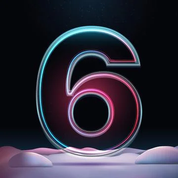 3D number 6 with neon light insight. Glass symbol with sparkles and winter Stock-Illustration
