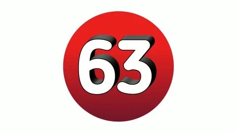 3D Number 63 sixty three sign symbol animation motion graphics icon on red Stock Footage 271522422