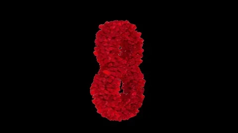 3D number 8 made of red roses appearing and seamless turning Stock Footage 74929296
