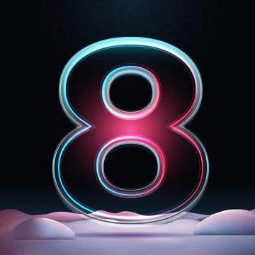 3D number 8 with neon light insight. Glass symbol with sparkles and winter Stock-Illustration