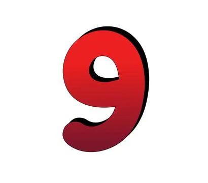 3D Number 9 gradient red color on white background Stock Illustration