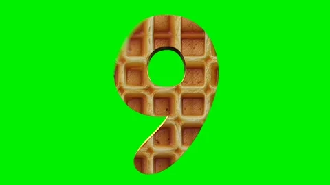 3D number animation with a gold waffle texture on a green screen. Видео 341615863