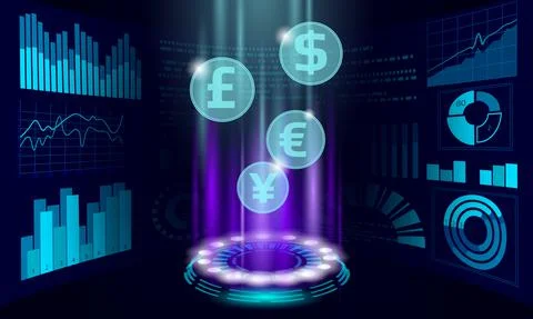 3D number data flow online market finance deal. E-commerce web trade. Success Illustrazione stock