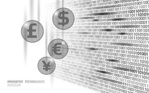 3D number data flow online market finance deal. E-commerce web trade. Success Illustrazione stock