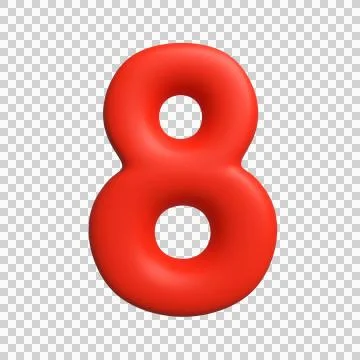 3d number eight, red glossy balloon. 3d rendering Stock Illustration